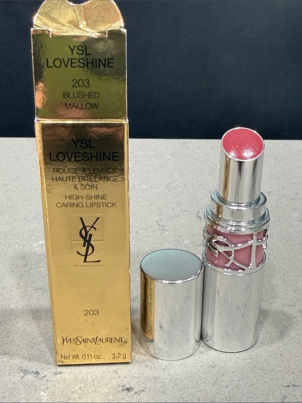 YSL LoveShine High-Shine Lipstick — 203 Blushed Mallow, new/unused